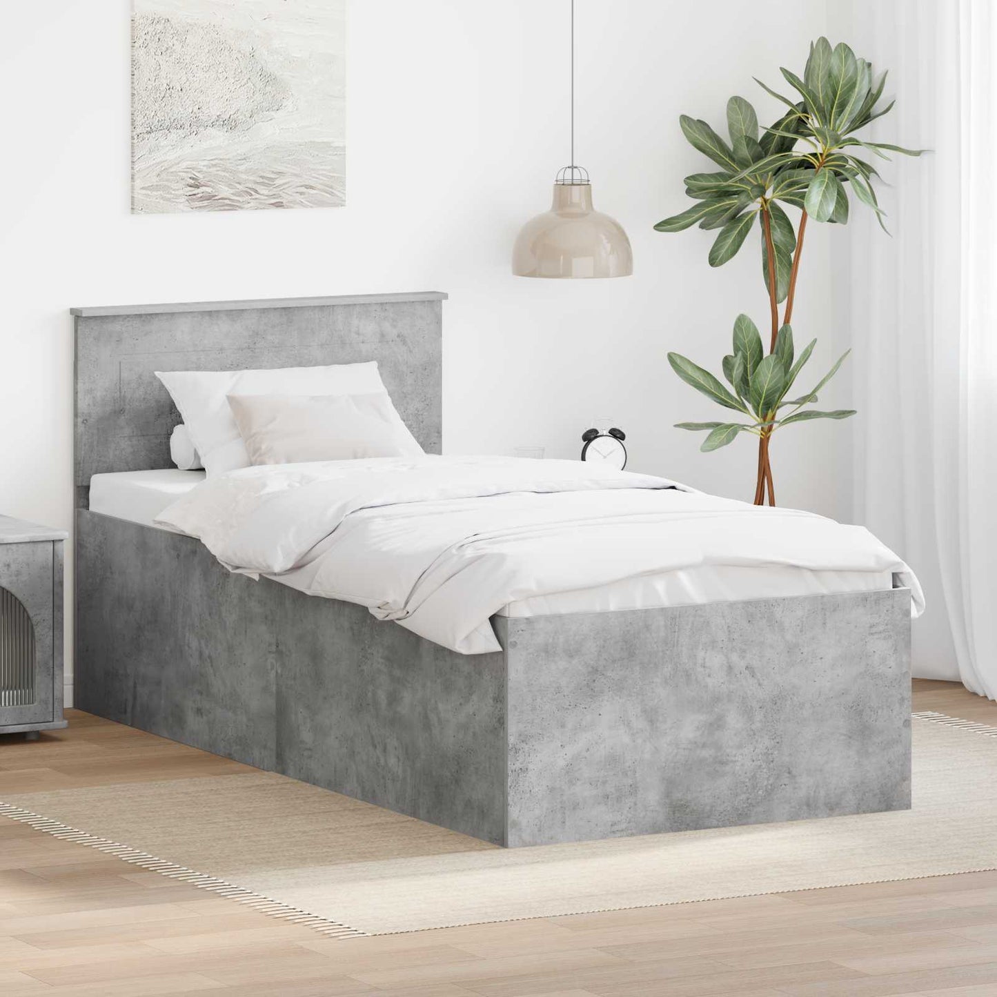 Ágykeret fejtámlával Beton Szürke 90 x 190 cm Faanyag
