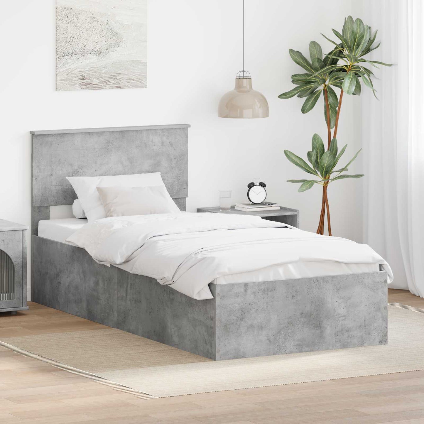 Ágykeret fejtámlával Beton Szürke 100 x 200 cm Szerelt Fa