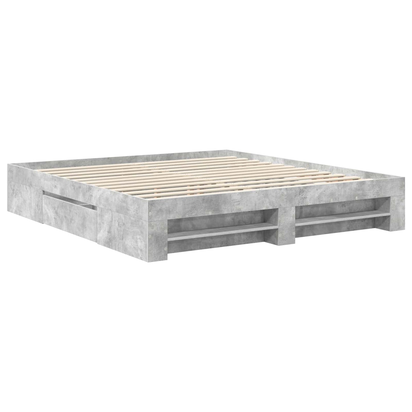 Ágykeret fejtámlával Beton Szürke 200 x 200 cm Szerelt Fa