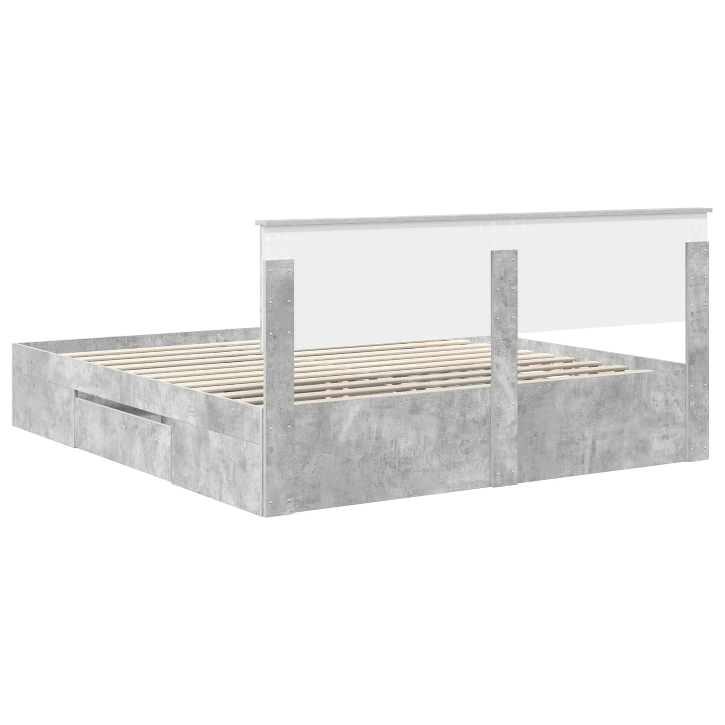 Ágykeret fejtámlával Beton Szürke 200 x 200 cm Szerelt Fa