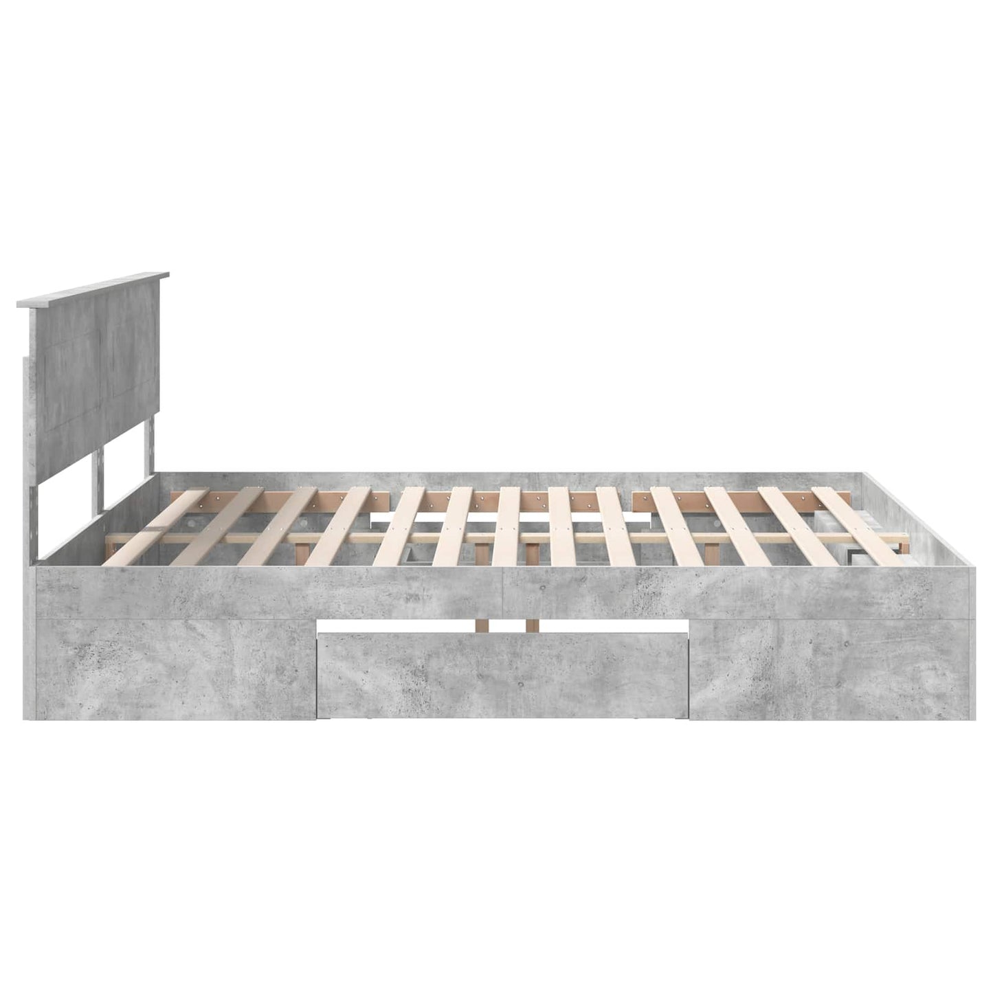 Ágykeret fejtámlával Beton Szürke 200 x 200 cm Szerelt Fa