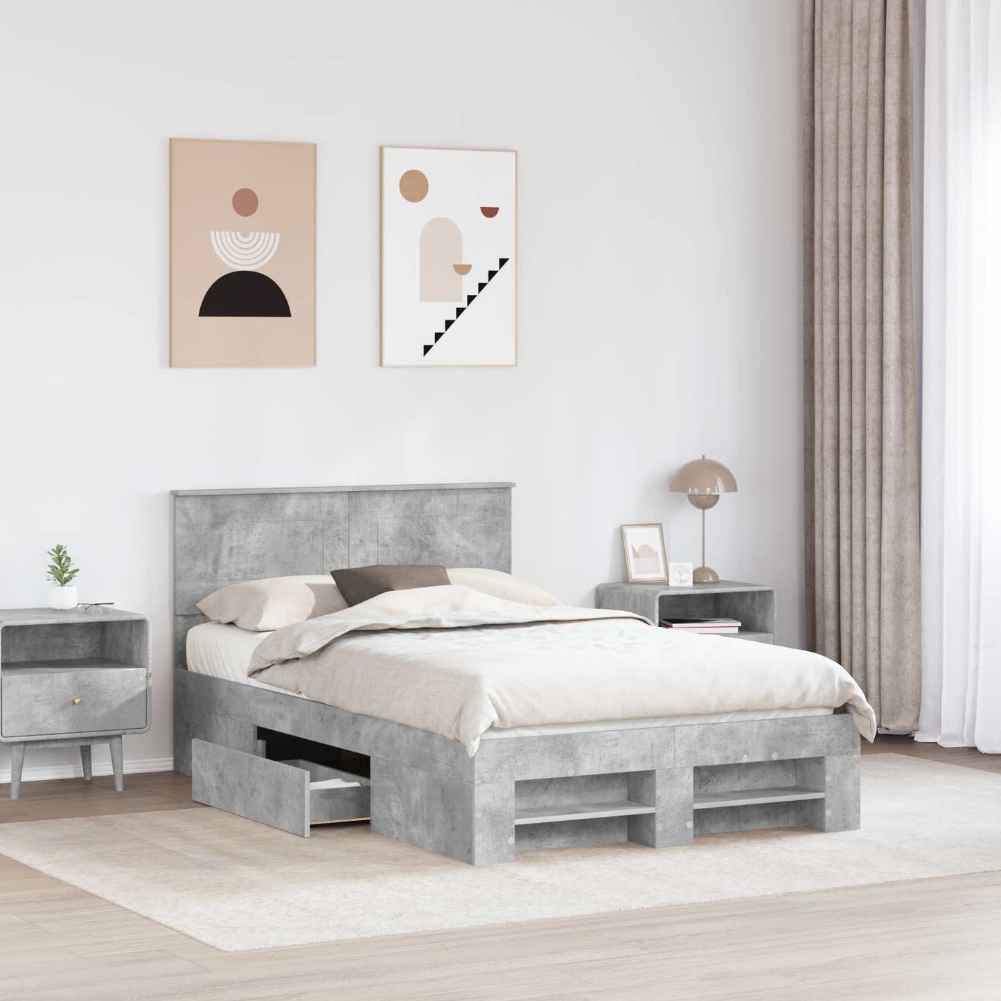 Ágykeret fejtámlával Beton Szürke 120 x 200 cm Szerelt Fa