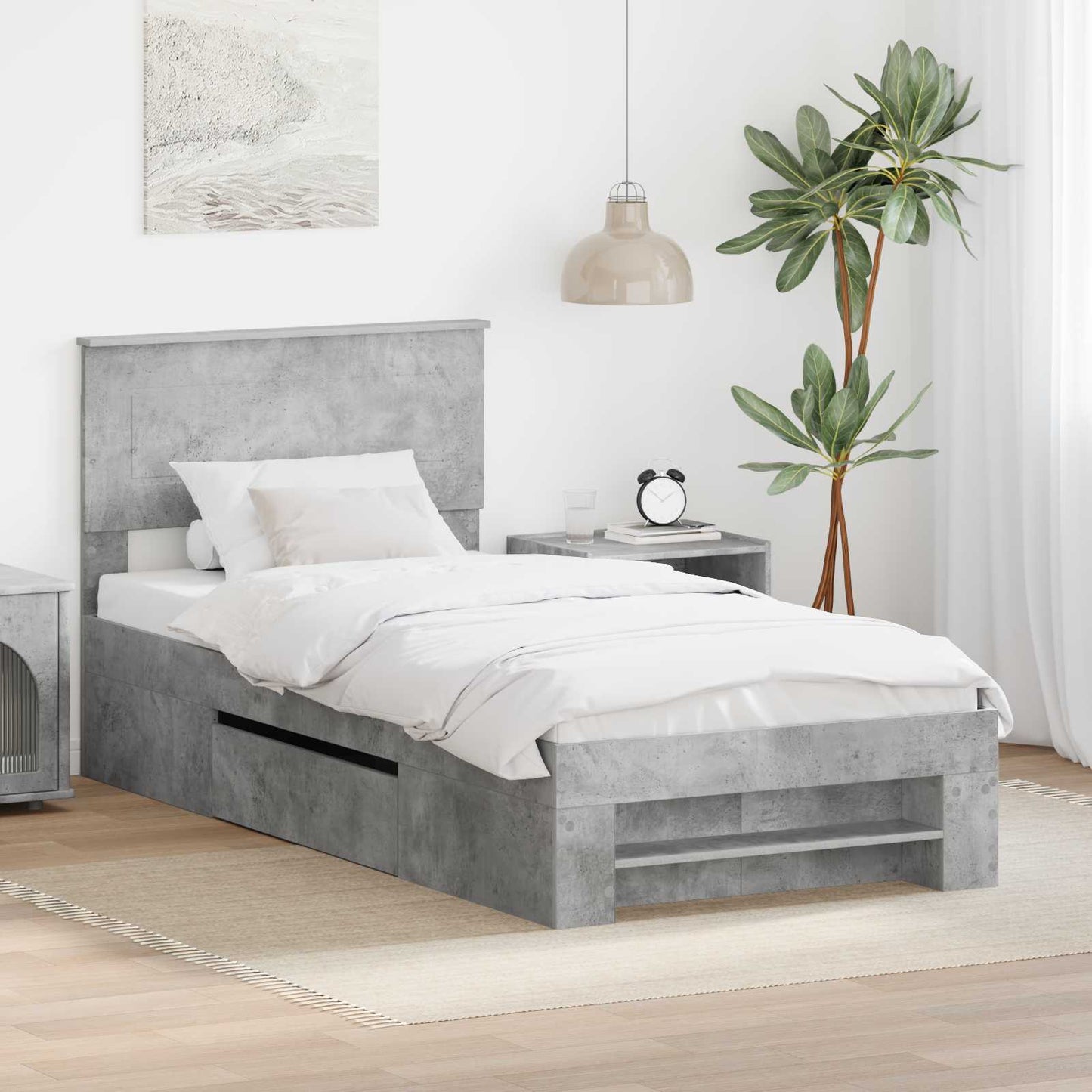 Ágykeret fejtámlával Beton Szürke 80 x 200 cm Faanyag
