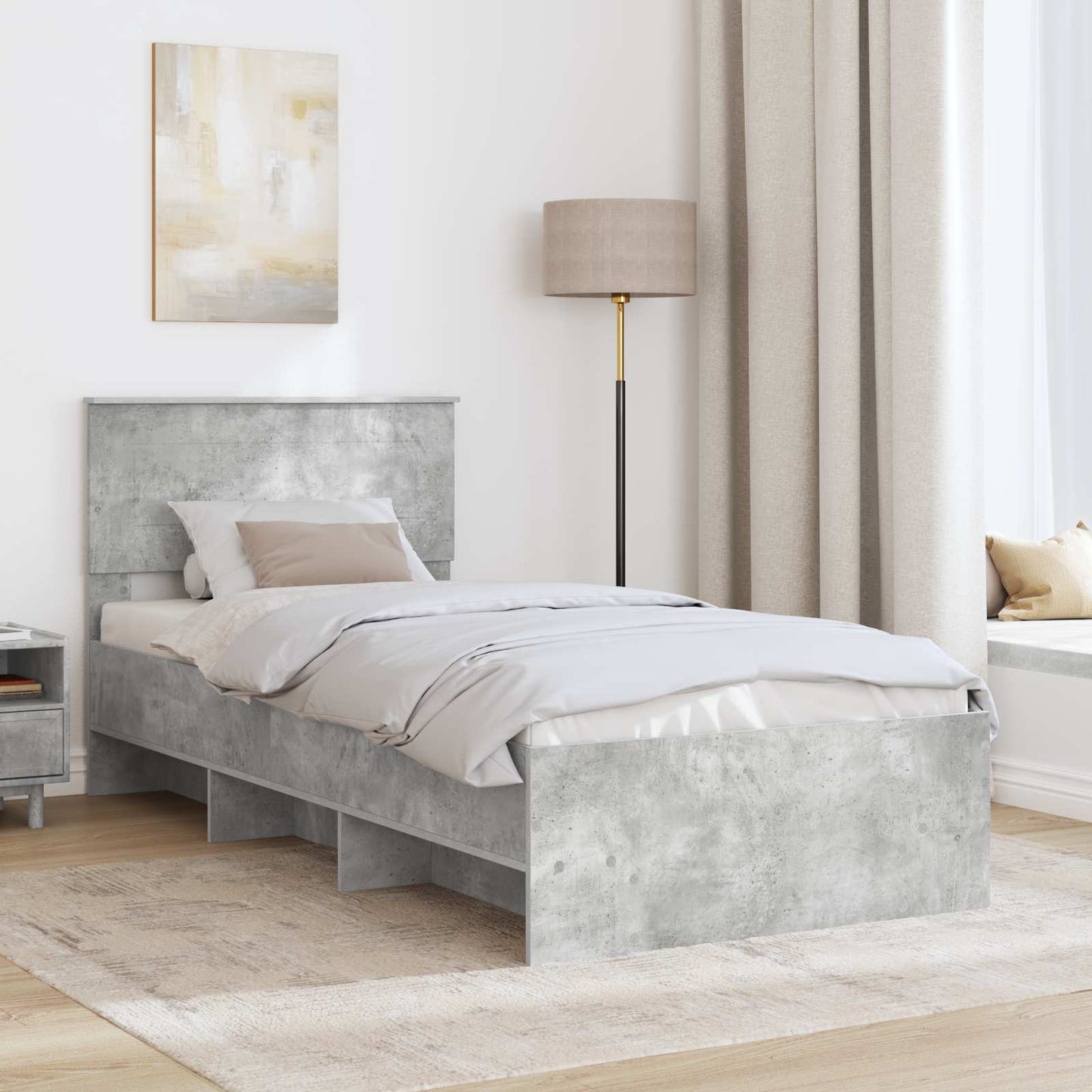 Ágykeret fejtámlával Beton Szürke 80 x 200 cm Szerelt Fa