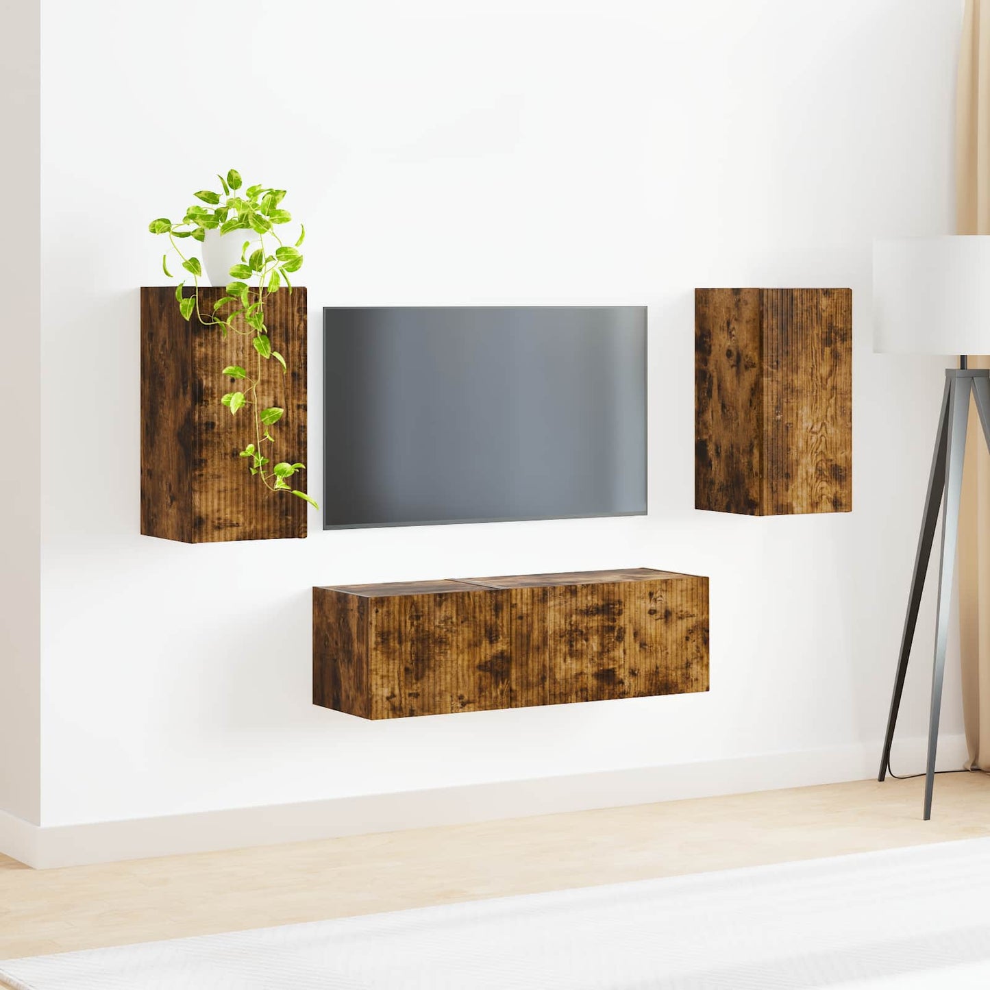 TV falit kabinet szett 4 pcs Füstölt tölgy Szerelt Fa