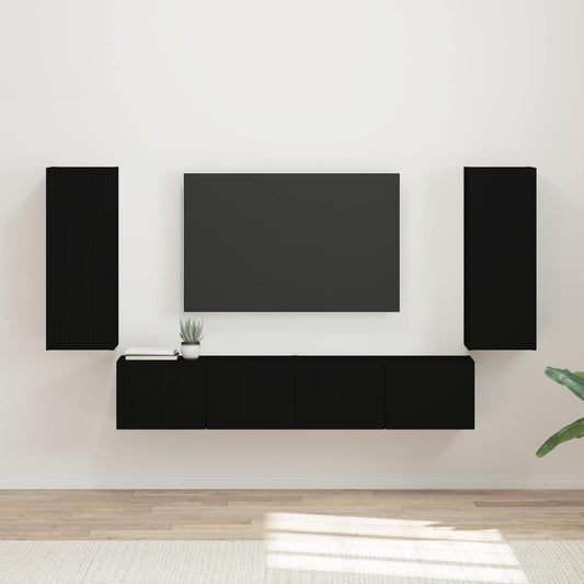 TV falit kabinet szett Falra szerelhető 4 pcs Fekete Faanyag