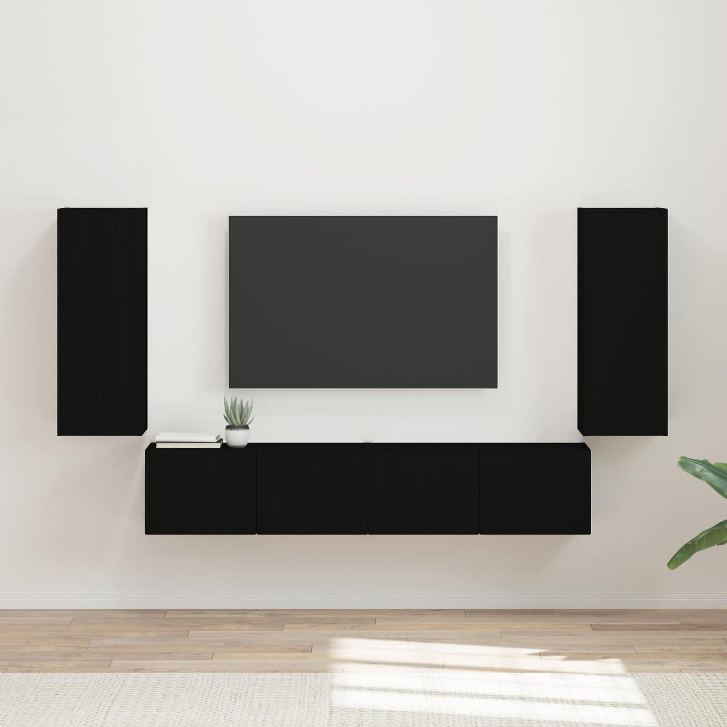 TV falit kabinet szett 4 db Fekete Szerelt Fa