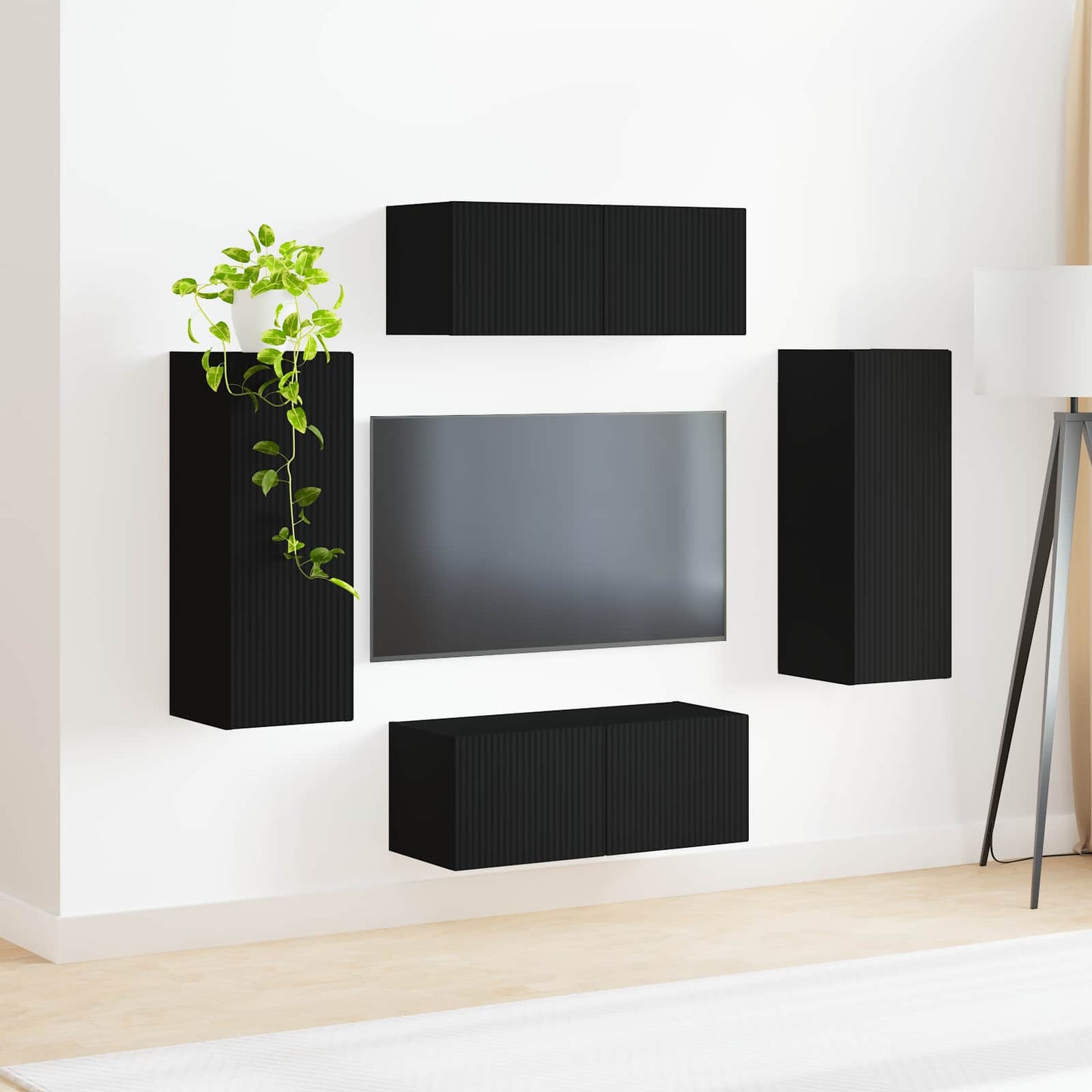 TV falit kabinet szett 4 db Fekete Szerelt Fa