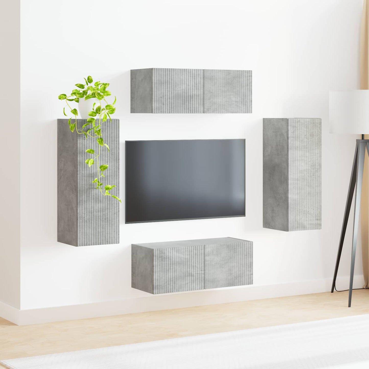 TV falit kabinet szett 4 pcs Beton Szürke Szerelt Fa