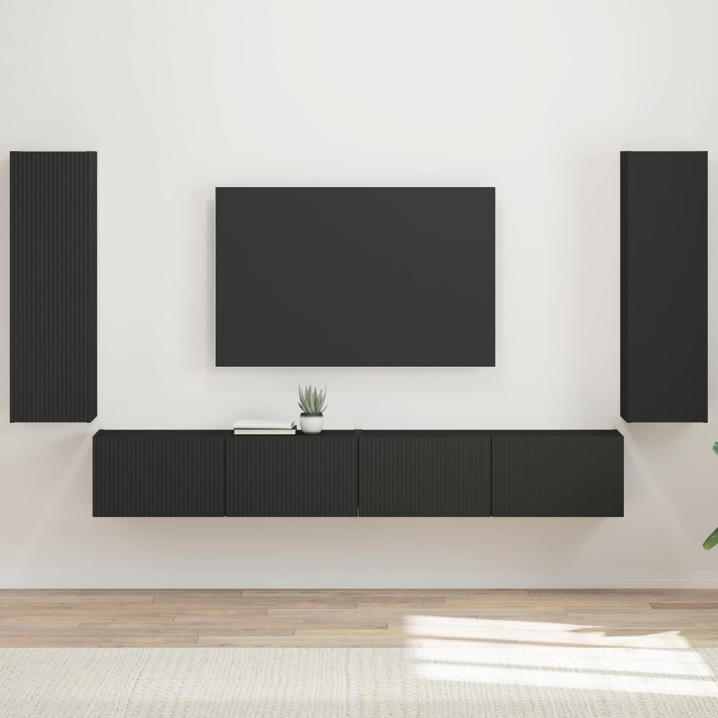 TV falit kabinet szett 4 db Fekete Szerelt Fa