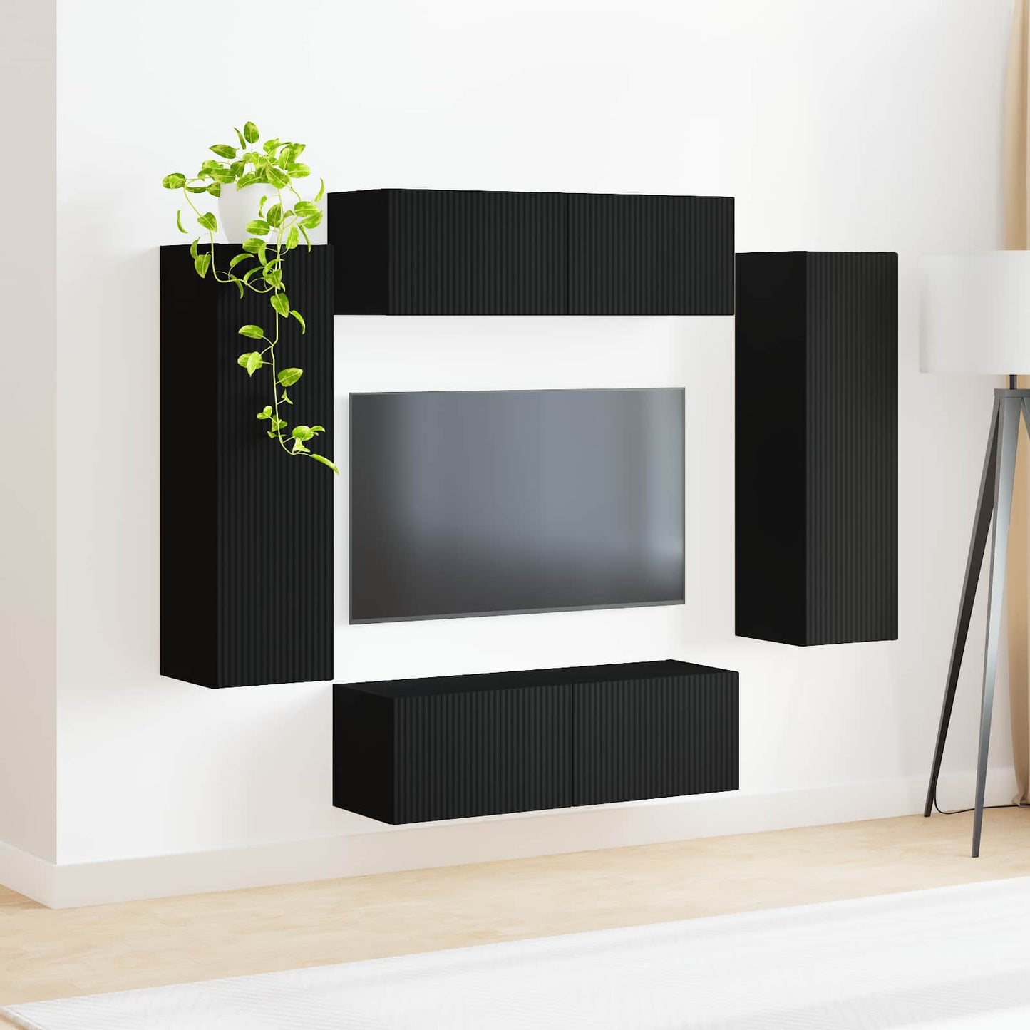 TV falit kabinet szett 4 db Fekete Szerelt Fa