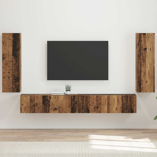 TV falit kabinet szett 4 pcs 29,5 x 31 x 100 cm Öreg fa Faanyag