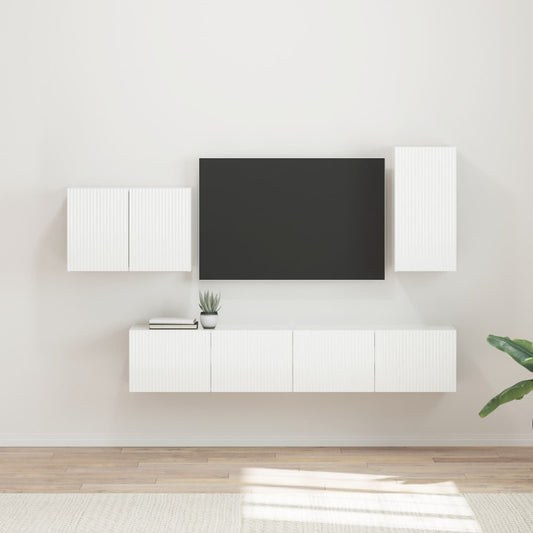 TV falit kabinet szett 4 pcs Magas Fényű Fehér Faanyag