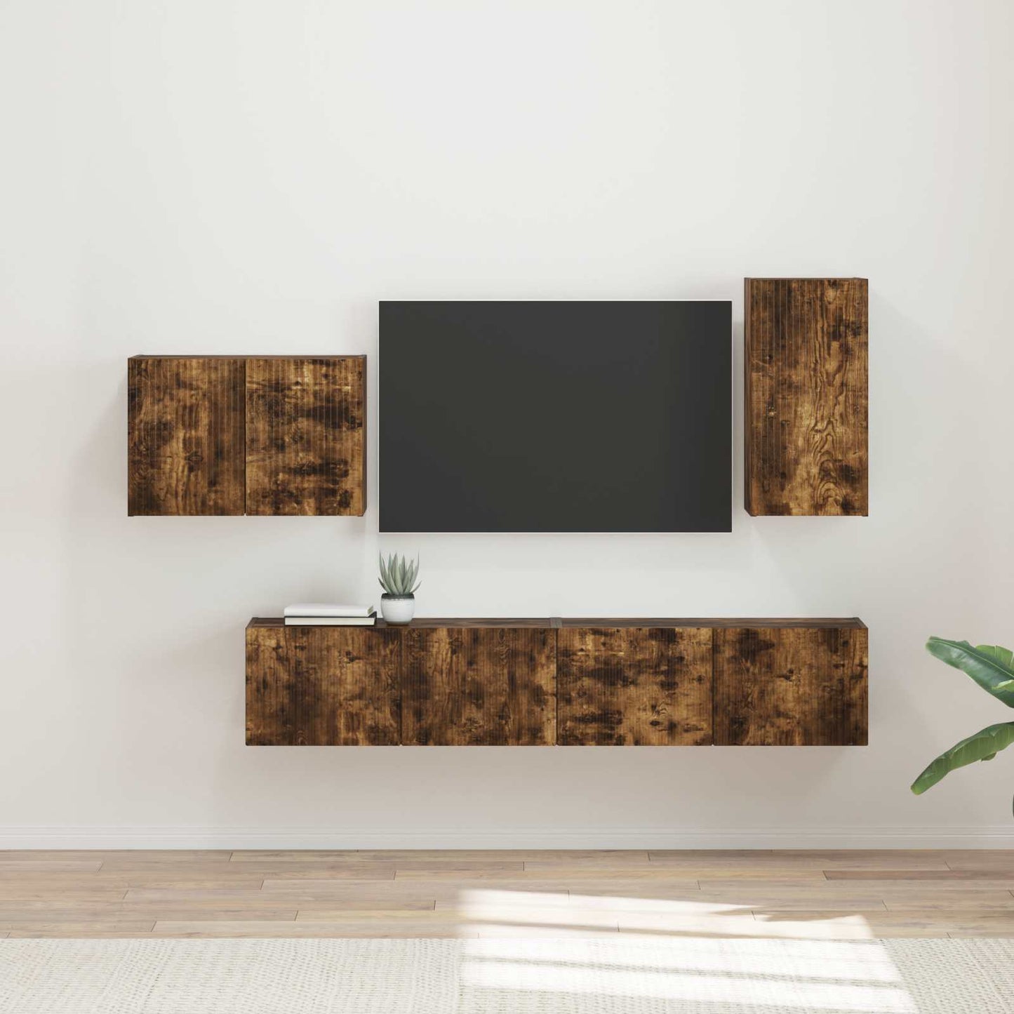 TV falit kabinet szett 4 pcs Füstölt tölgy Szerelt Fa