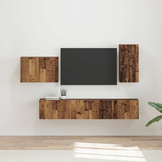 TV falit kabinet szett Falra szerelhető 4 pcs Öreg fa Faanyag