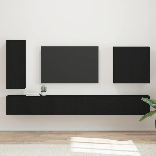 TV falit kabinet szett Falra szerelhető 6 pcs Fekete