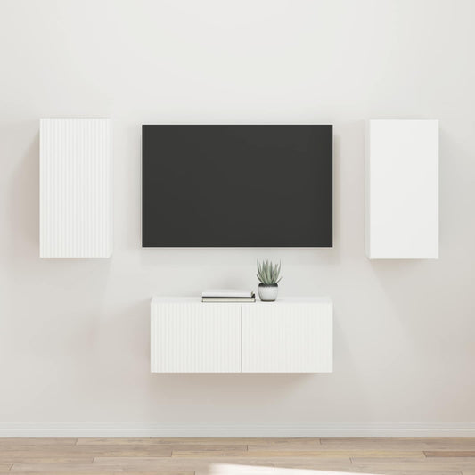 TV szekrény garnitúra Falra szerelhető 2 pcs Fehér Faanyag