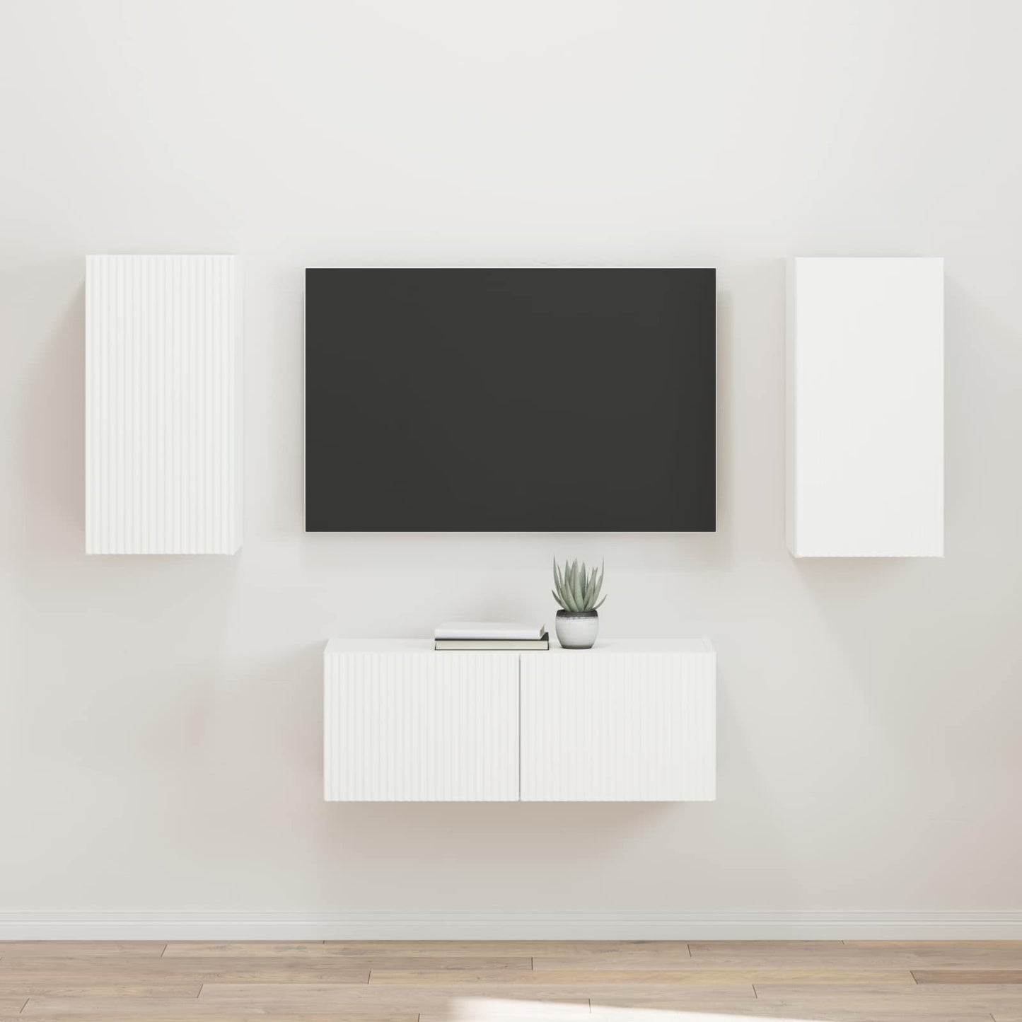 TV szekrény garnitúra Falra szerelhető 2 pcs Fehér Faanyag
