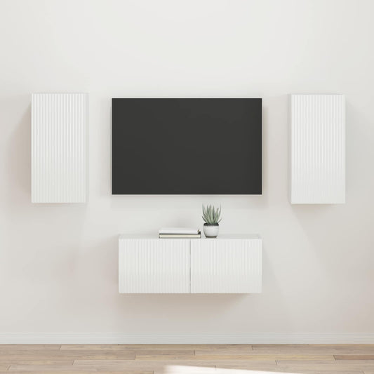 TV szekrény garnitúra 2 pcs Magas Fényű Fehér Faanyag
