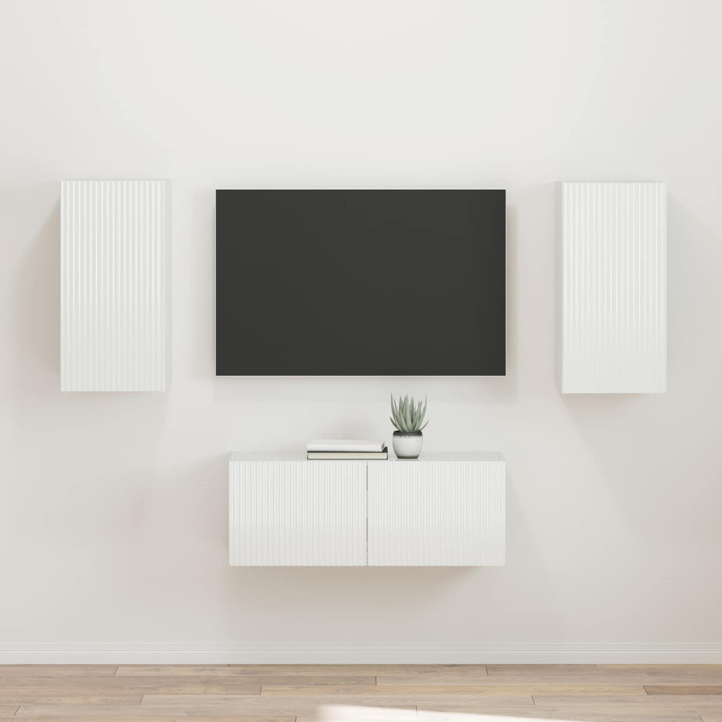 TV szekrény garnitúra 2 pcs Magas Fényű Fehér Faanyag