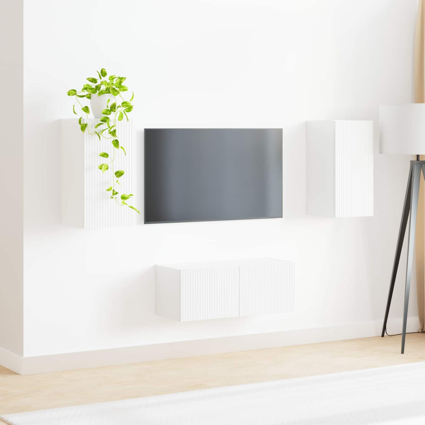 TV szekrény garnitúra 2 pcs Magas Fényű Fehér Faanyag