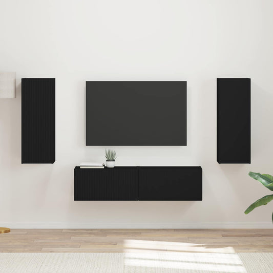 TV szekrény garnitúra Falra szerelhető 2 pcs Fekete Faanyag