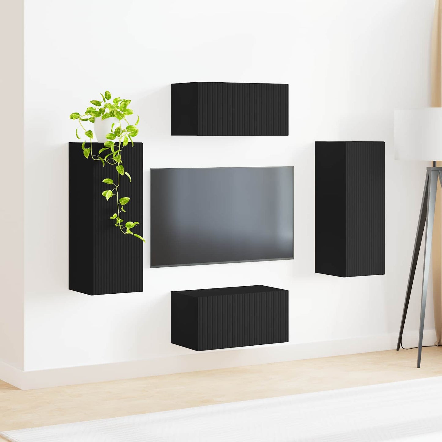 TV szekrény garnitúra Falra szerelhető 2 pcs Fekete Faanyag