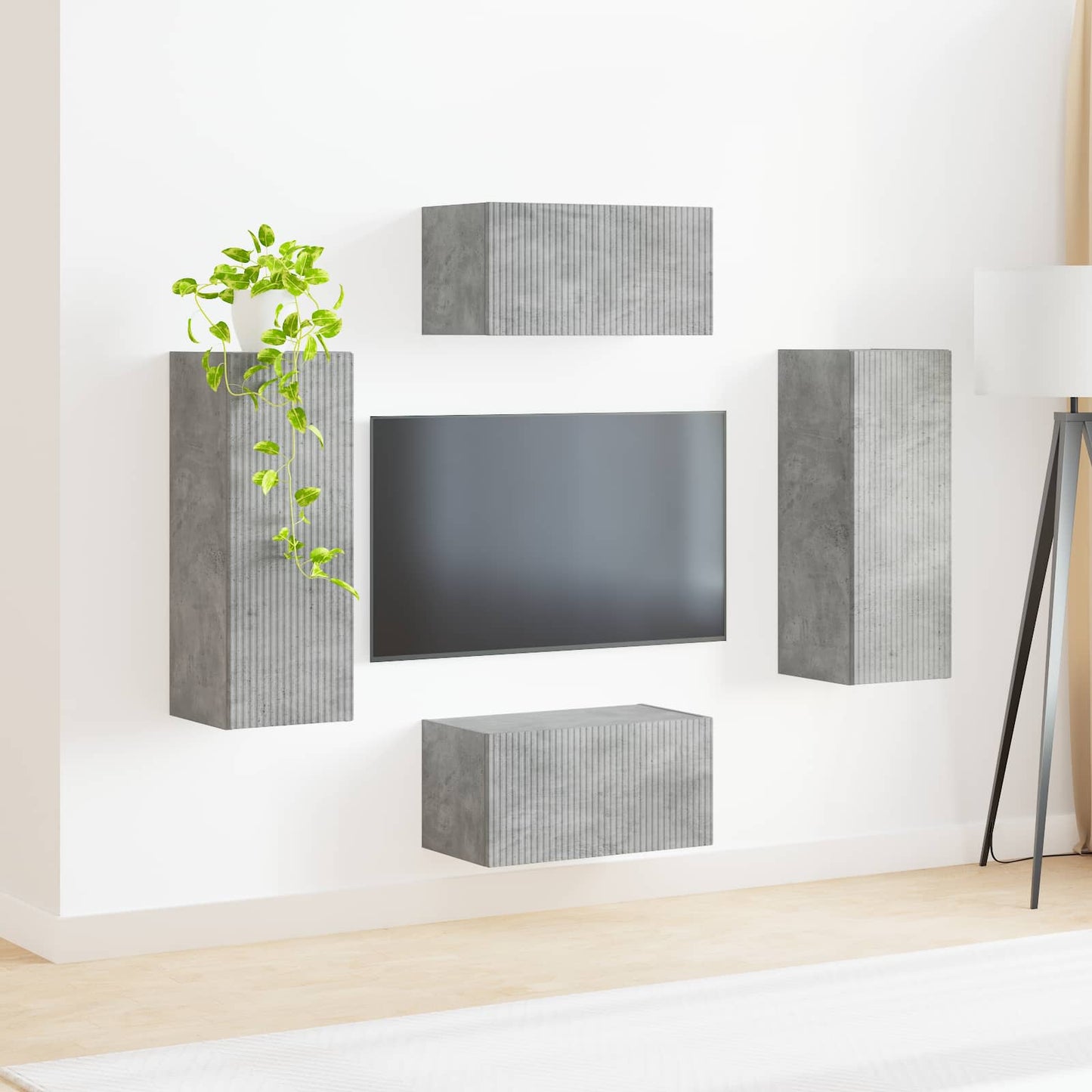 TV szekrény garnitúra 2 pcs Beton Szürke Szerelt Fa