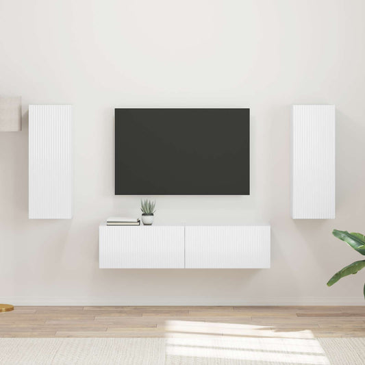 TV szekrény garnitúra 2 pcs Magas Fényű Fehér Faanyag