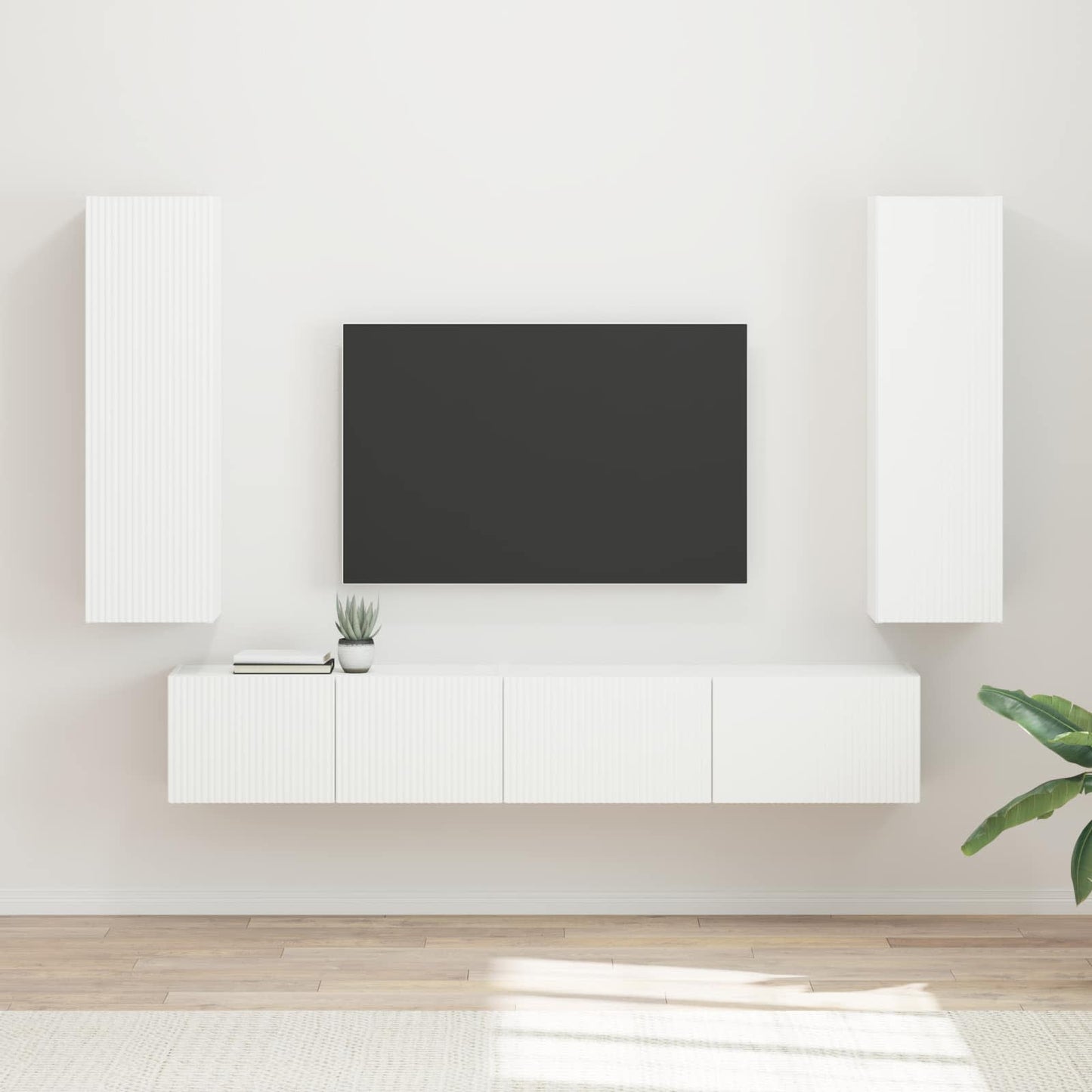 TV szekrény garnitúra Falra szerelhető 3 pcs Fehér Faanyag