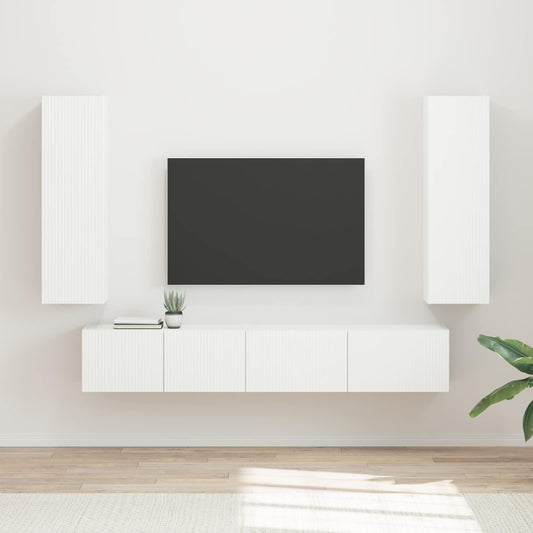TV szekrény garnitúra Falra szerelhető 3 pcs Fehér Faanyag
