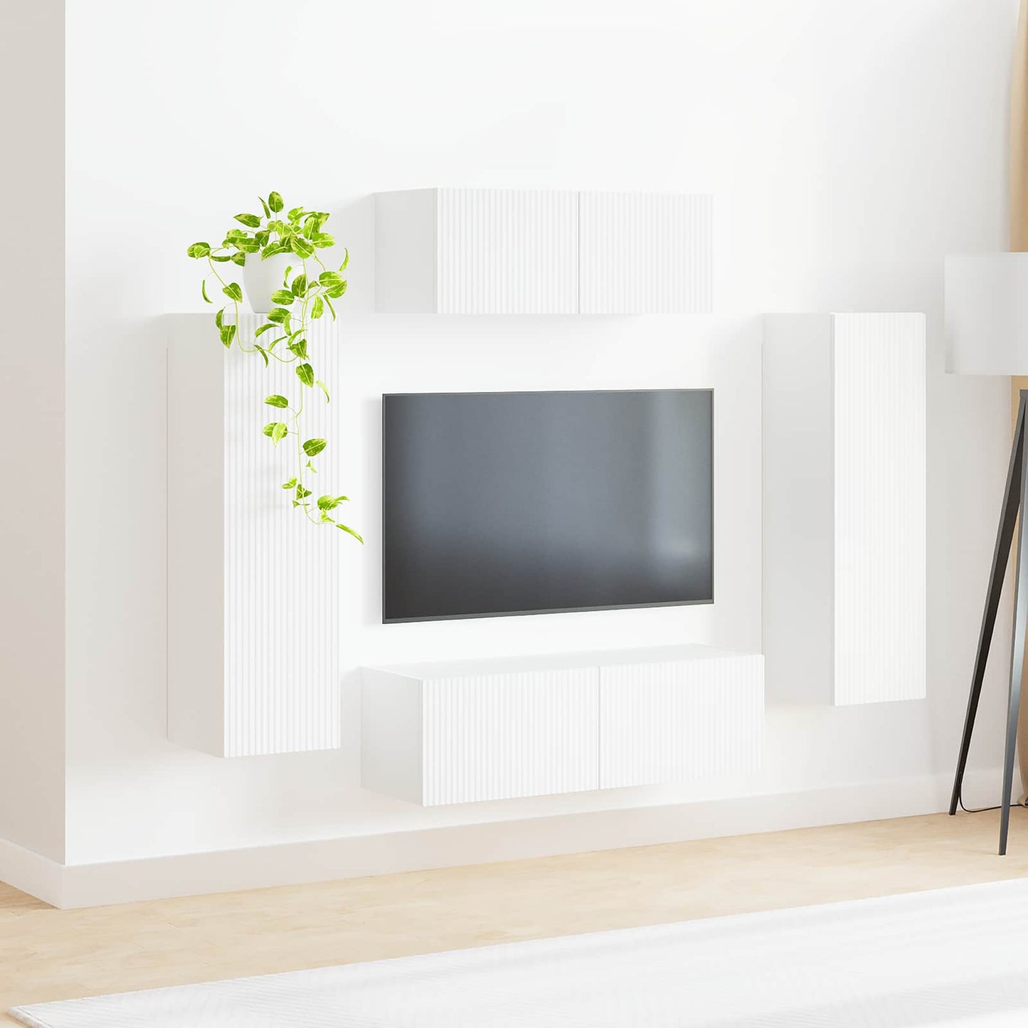 TV szekrény garnitúra Falra szerelhető 3 pcs Fehér Faanyag