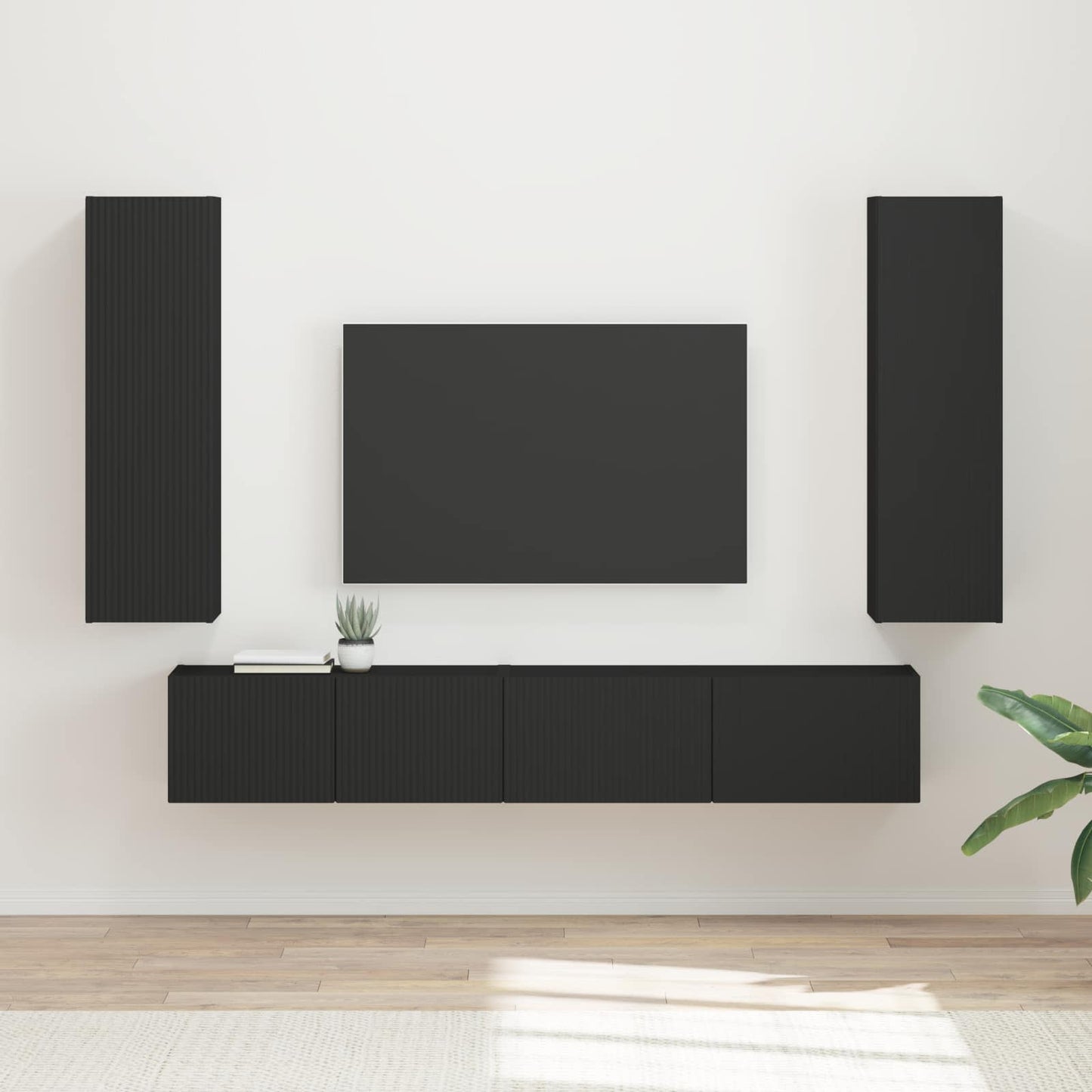 TV szekrény garnitúra 3 pcs Fekete Szerelt Fa