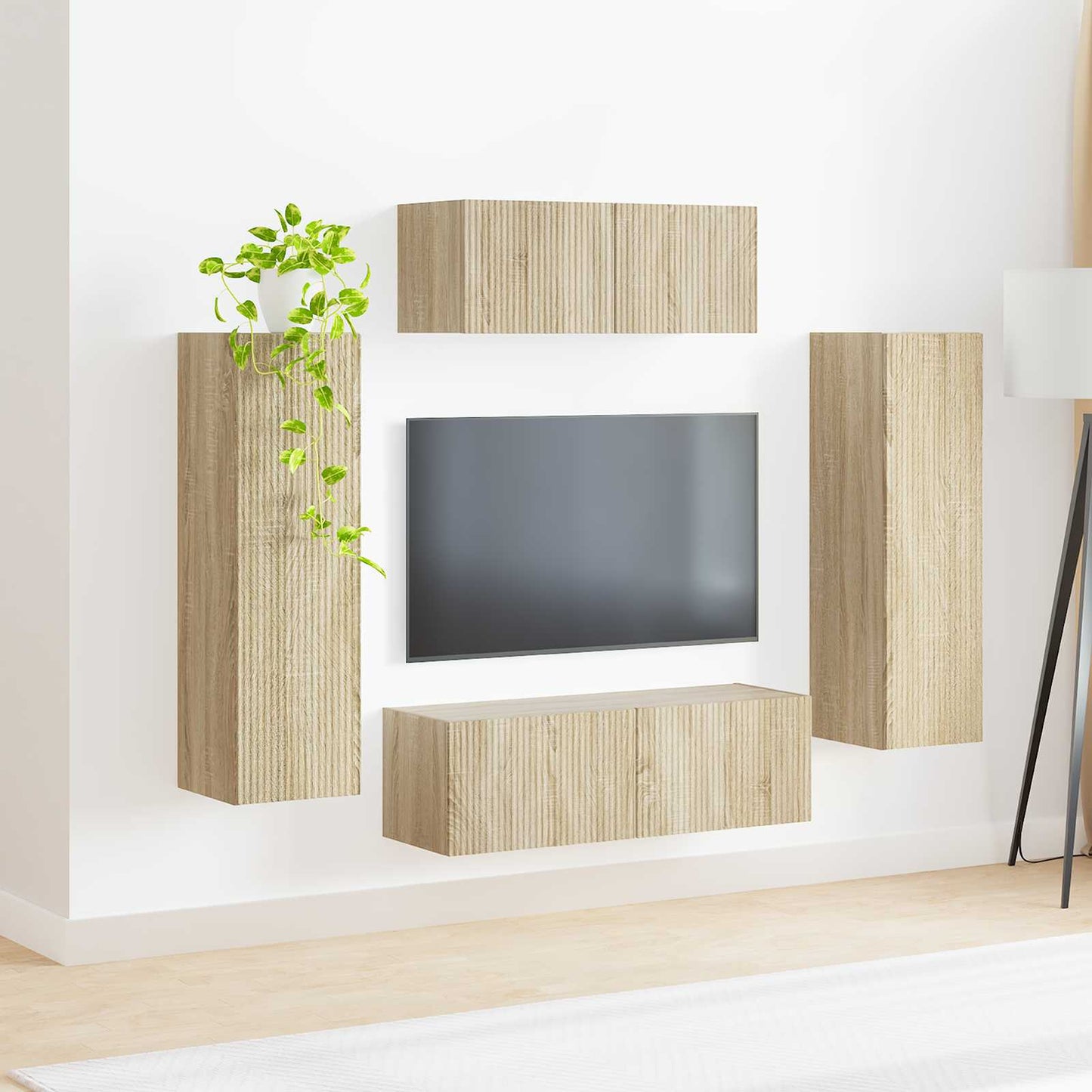 TV szekrény garnitúra 3 pcs Sonoma tölgy Szerelt Fa
