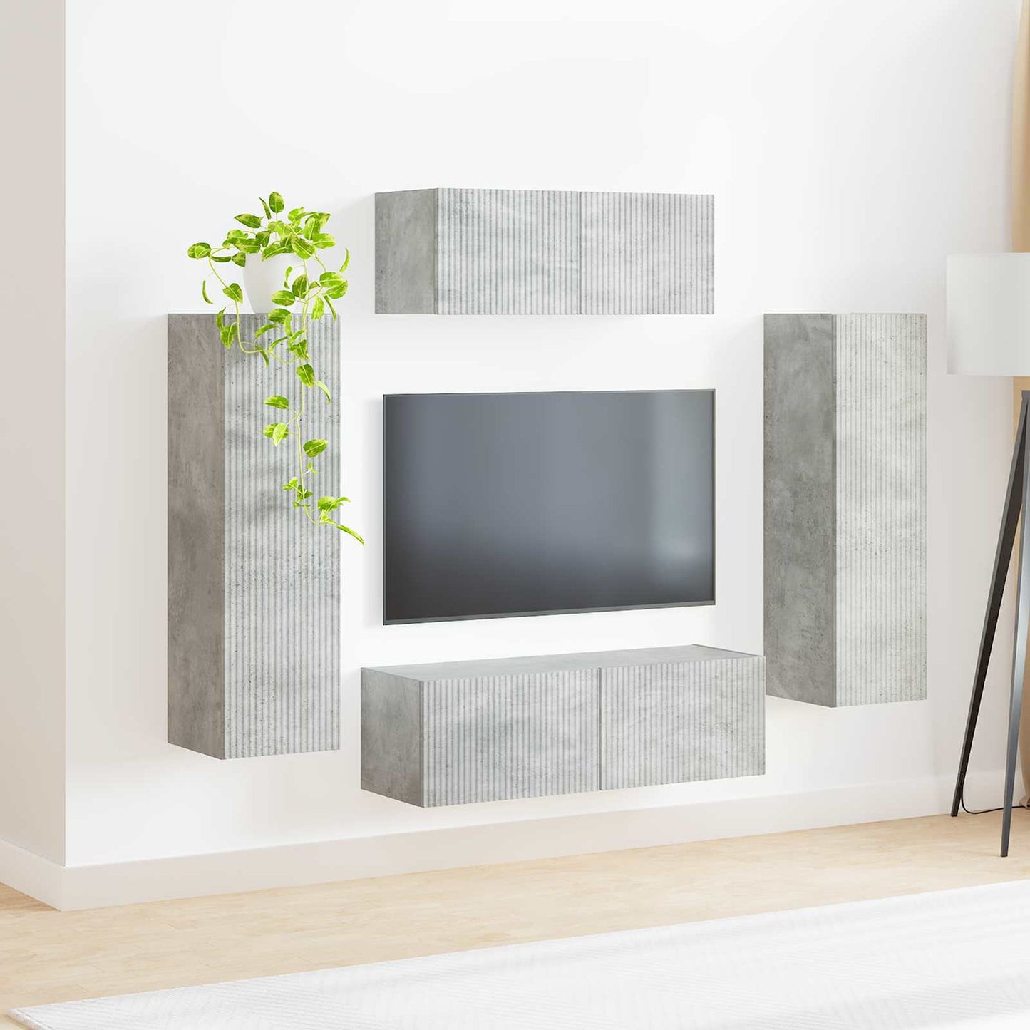 TV szekrény garnitúra 3 pcs Beton Szürke Faanyag