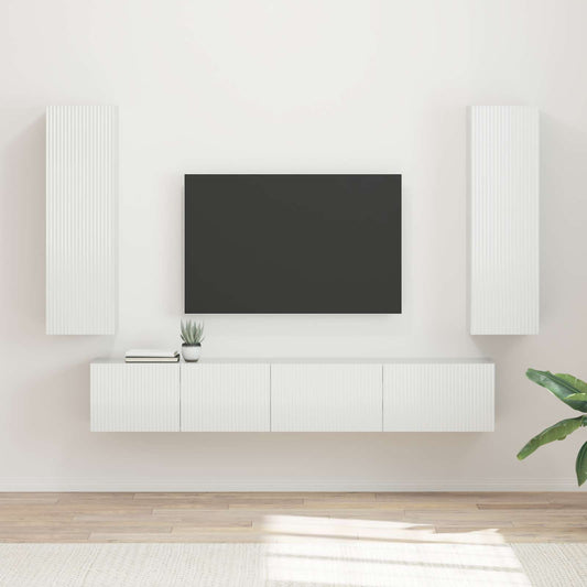 TV szekrény garnitúra 3 pcs Magas Fényű Fehér Faanyag