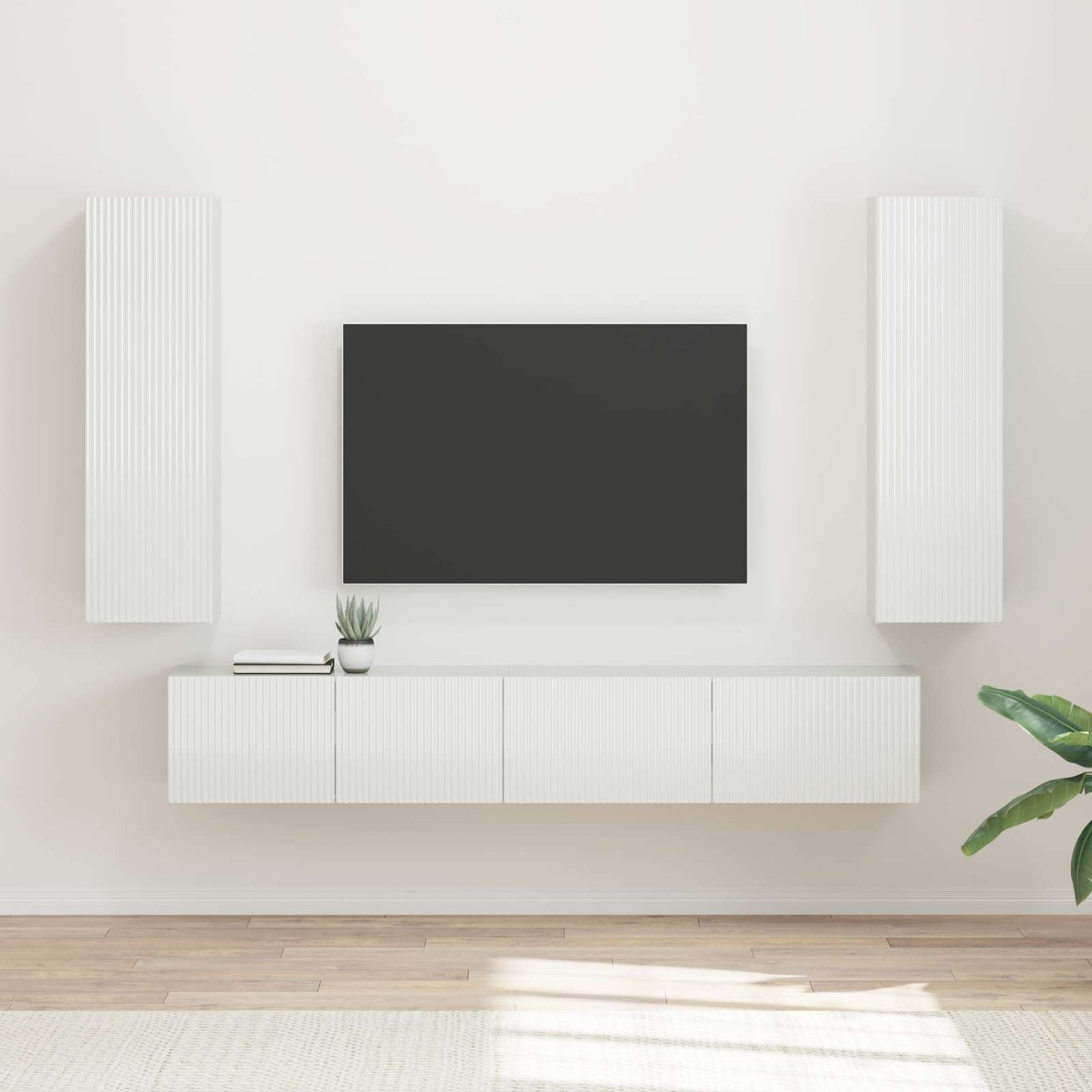 TV szekrény garnitúra 3 pcs Magas Fényű Fehér Szerelt Fa