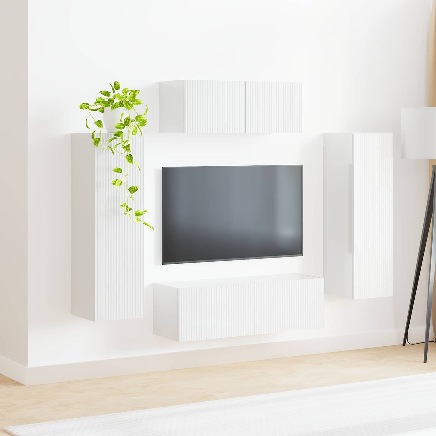 TV szekrény garnitúra 3 pcs Magas Fényű Fehér Szerelt Fa