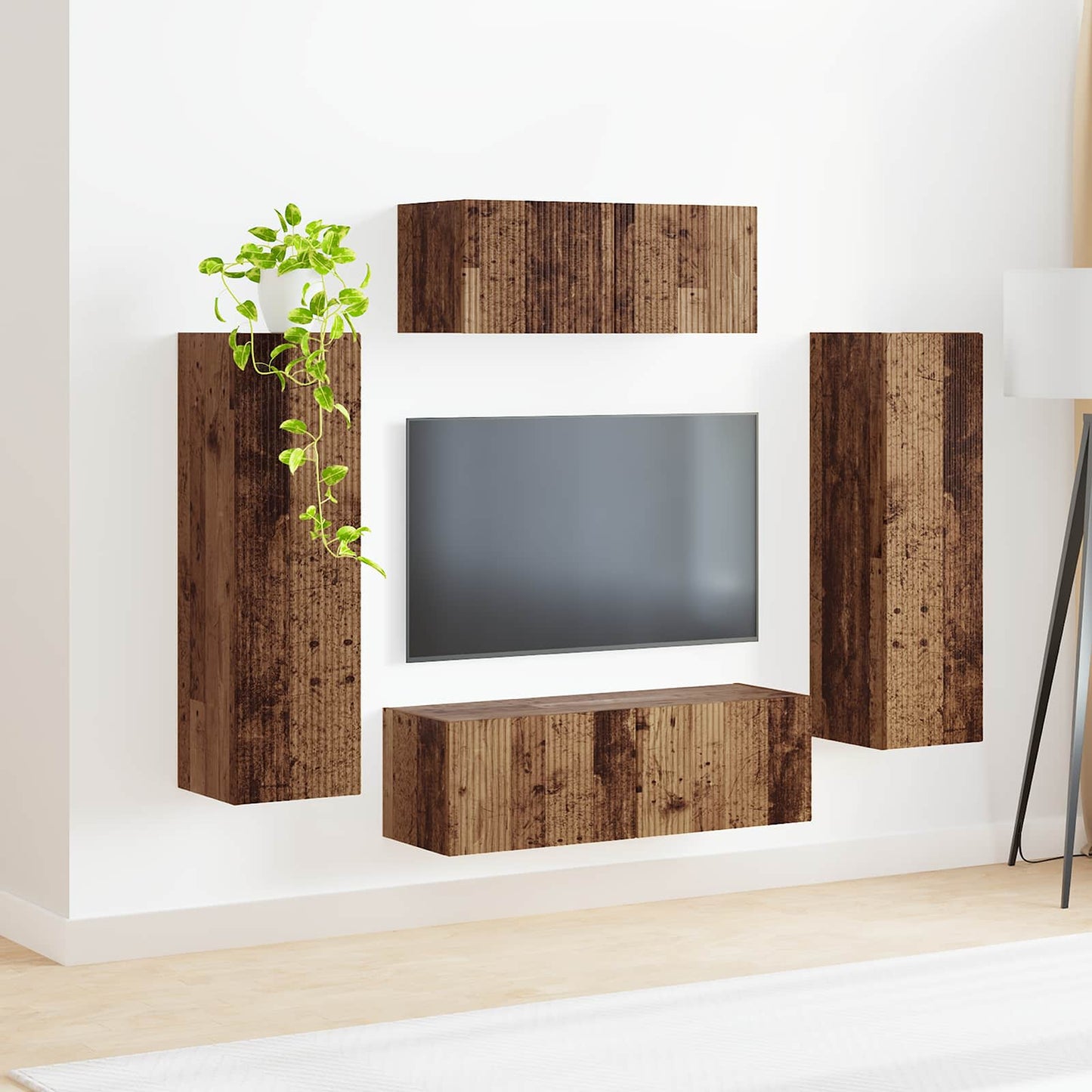TV szekrény garnitúra 3 pcs Füstölt tölgy Szerelt Fa