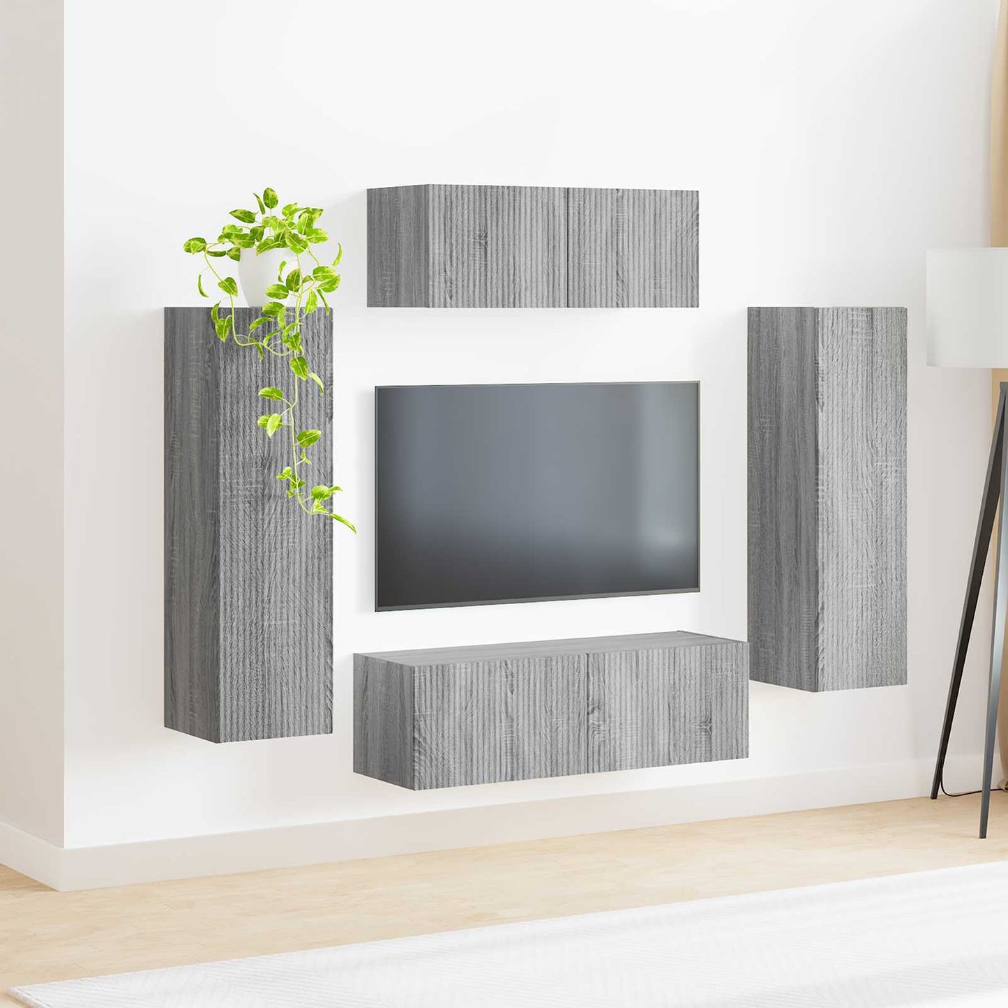 TV szekrény garnitúra 3 pcs Szürke Sonoma Szerelt Fa