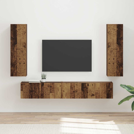 TV szekrény garnitúra Falra szerelhető 3 pcs Öreg fa Faanyag