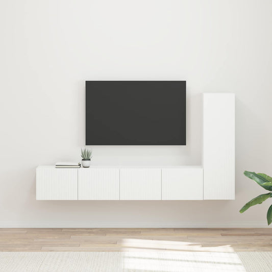 TV szekrény garnitúra Falra szerelhető 3 pcs Fehér Faanyag