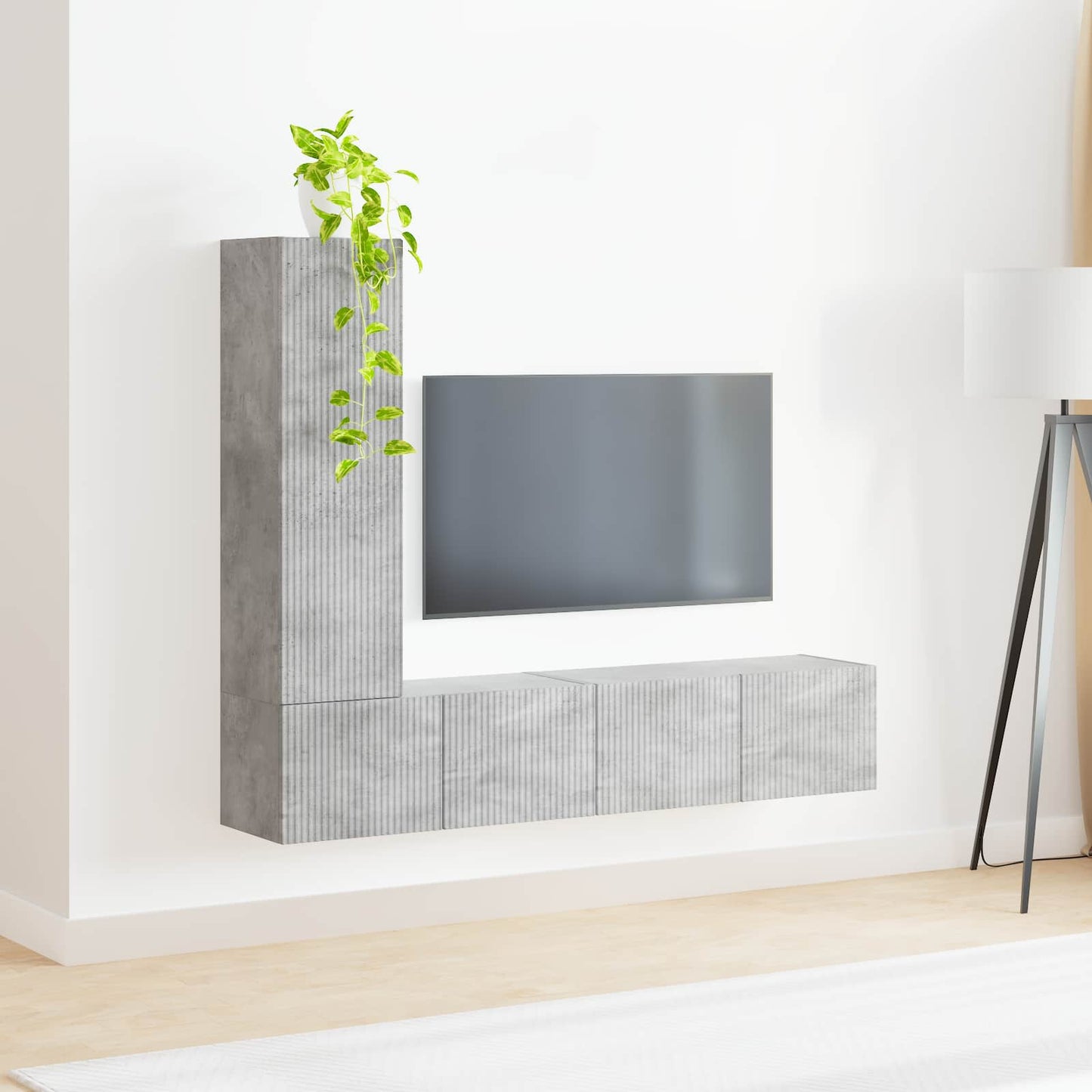 TV szekrény garnitúra 3 pcs Beton Szürke Szerelt Fa