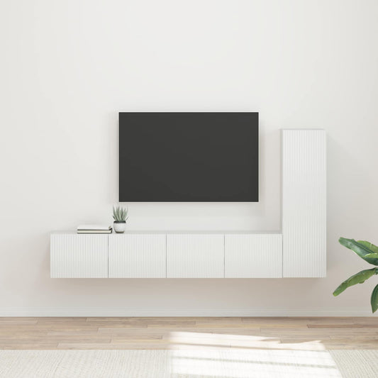 TV szekrény garnitúra 3 pcs Magas Fényű Fehér Faanyag