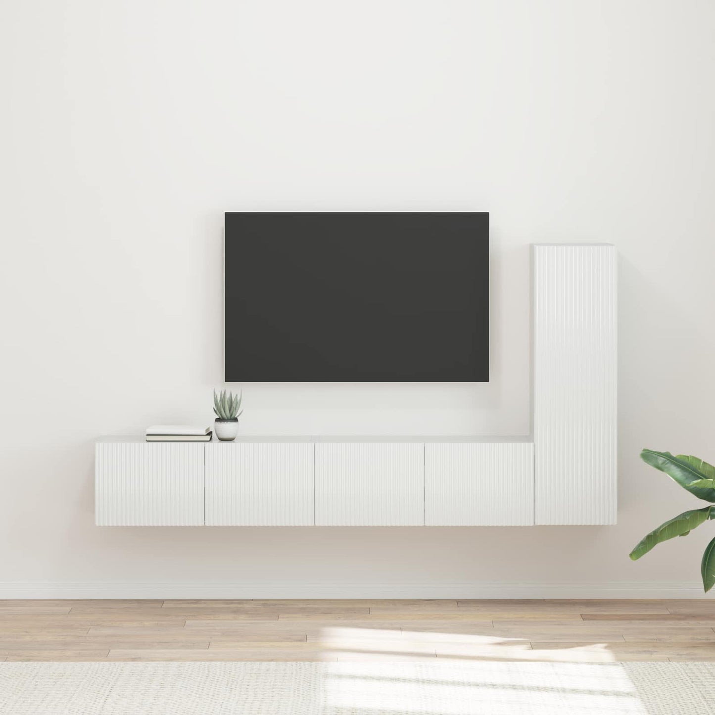 TV szekrény garnitúra 3 pcs Magas Fényű Fehér Szerelt Fa