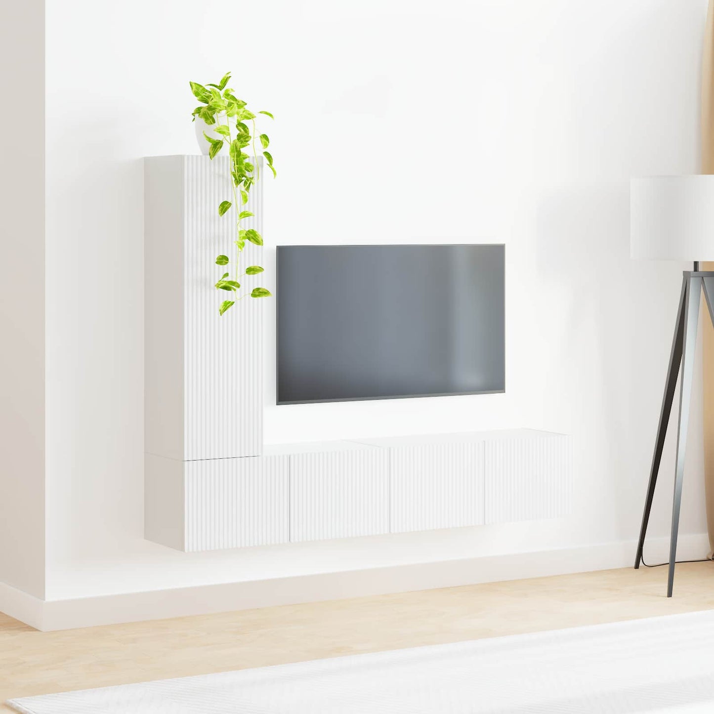 TV szekrény garnitúra 3 pcs Magas Fényű Fehér Szerelt Fa
