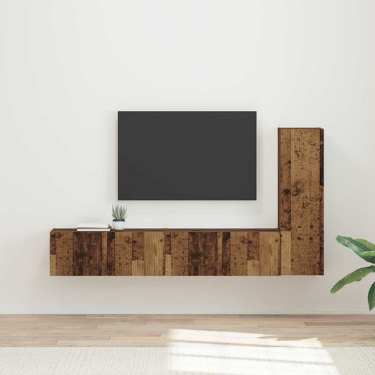 TV szekrény garnitúra Falra szerelhető 3 pcs Öreg fa Faanyag