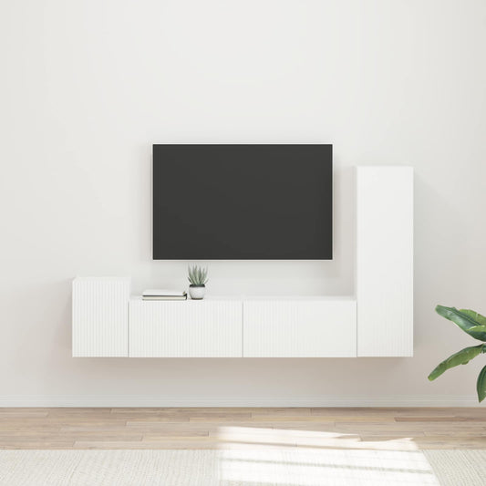 TV szekrény garnitúra Falra szerelhető 4 pcs Fehér Faanyag