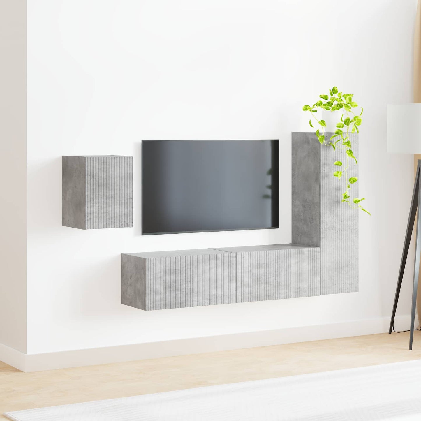 TV szekrény garnitúra 4 pcs Beton Szürke Szerelt Fa