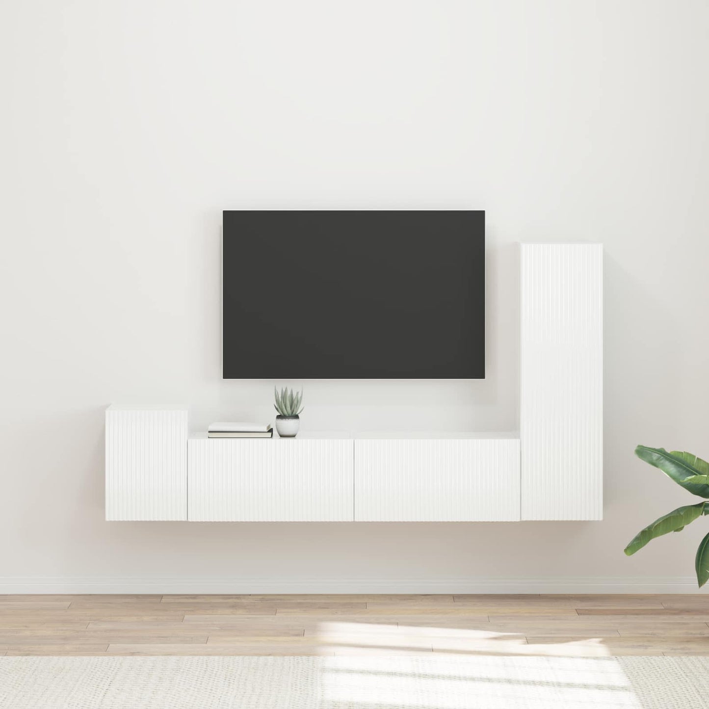 TV szekrény garnitúra 4 pcs Magas Fényű Fehér Faanyag
